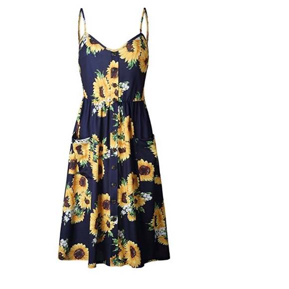 Beautiful women floral chiffon swing midi dress - Picture 4 of 7